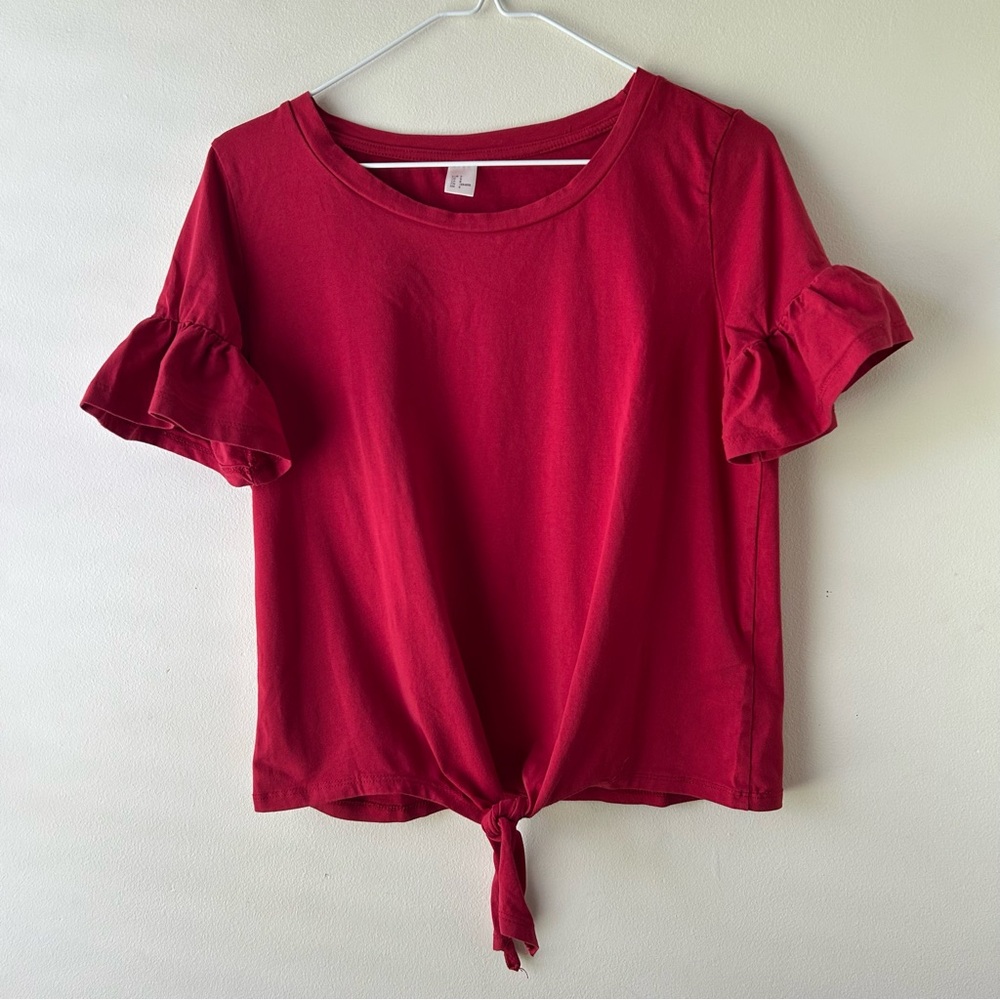 5 FOR $25 | Ruffle Sleeve Front Tie Blouse Top Red S
